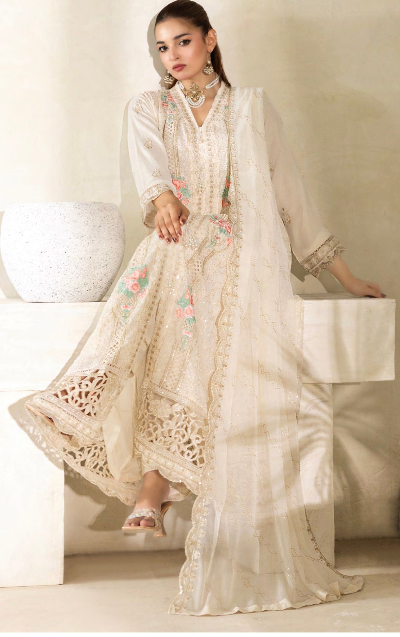 Embriordered Chiffon Gown