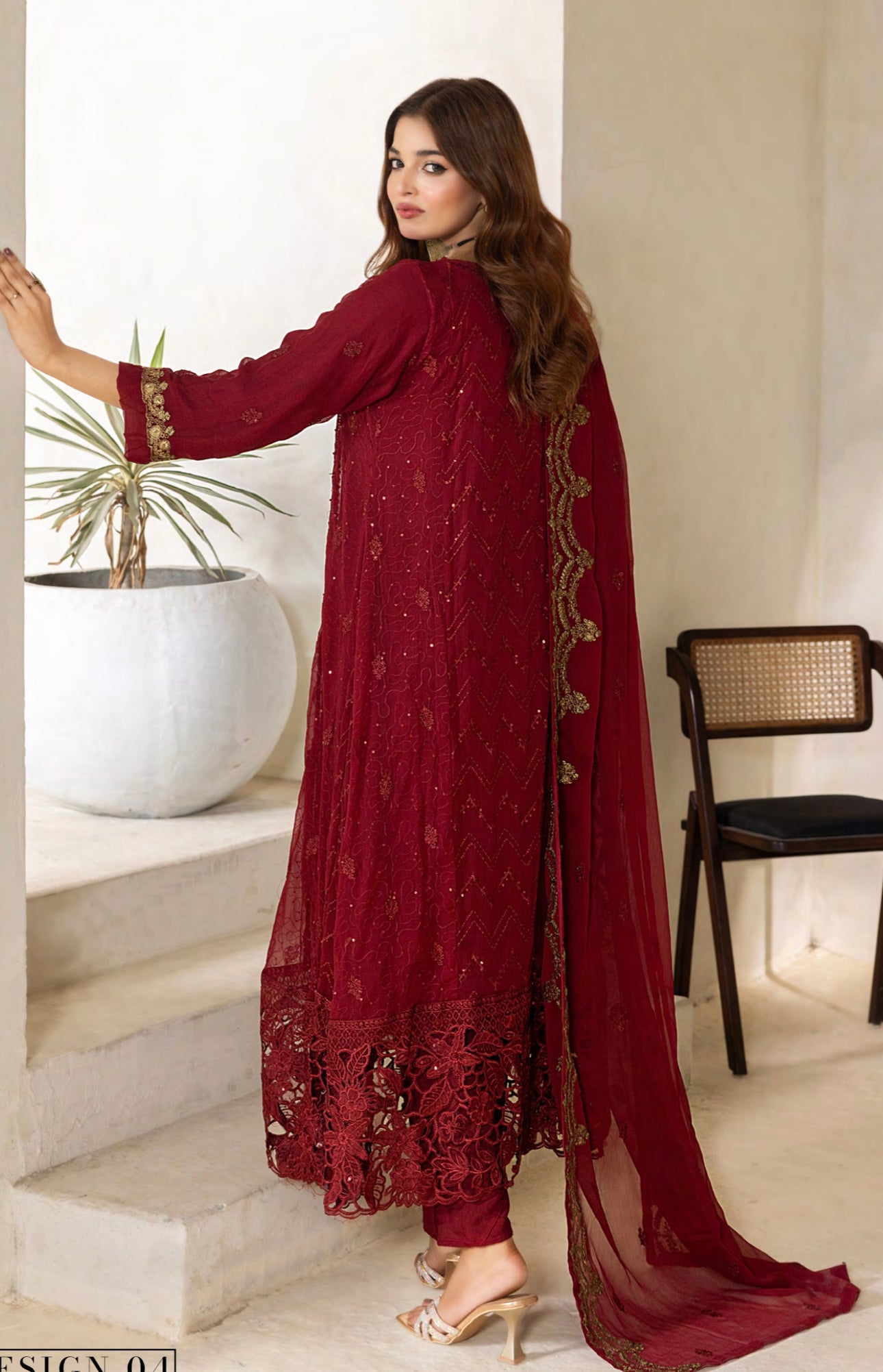 Embriordered Chiffon Gown