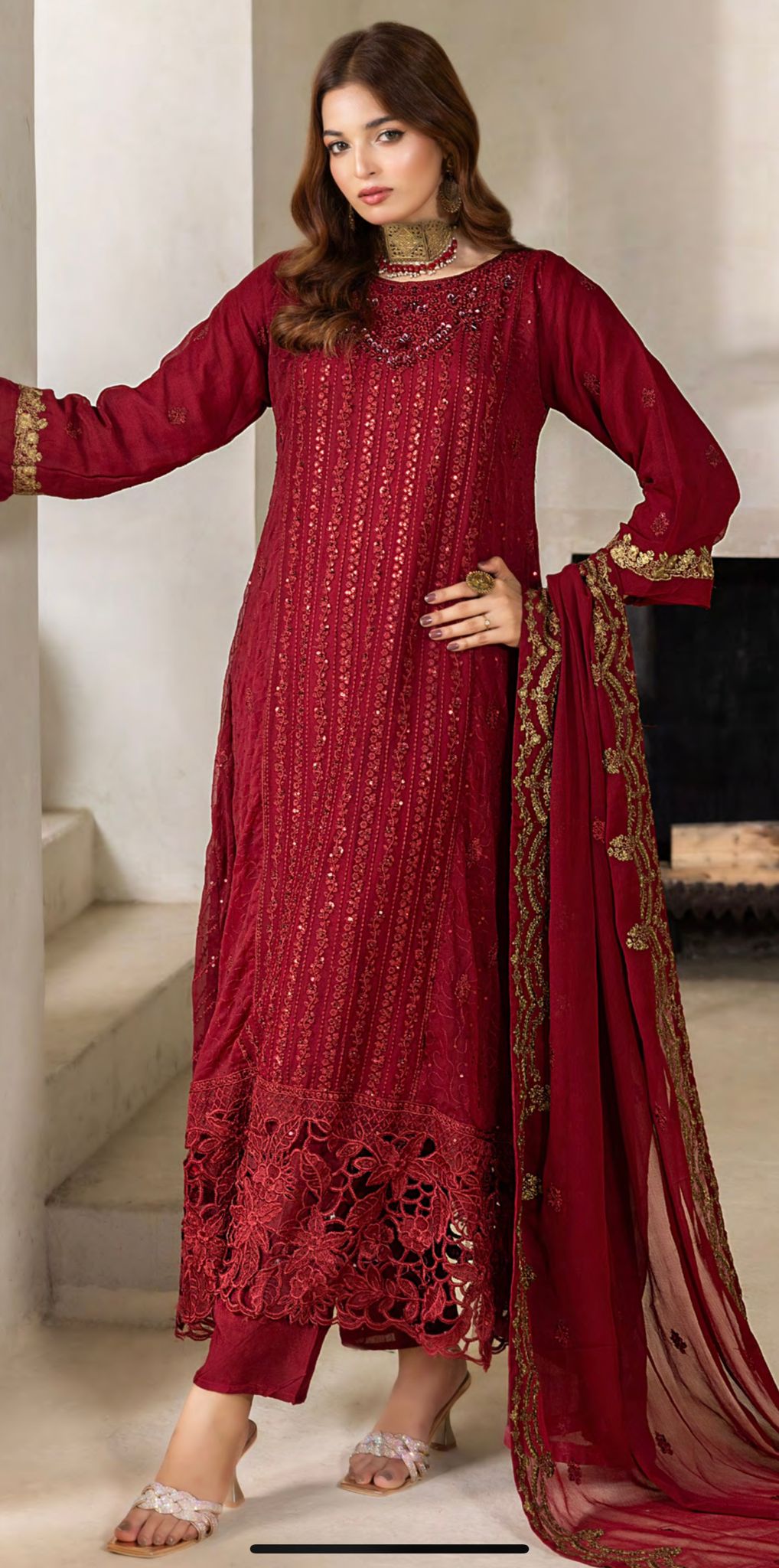 Embriordered Chiffon Gown