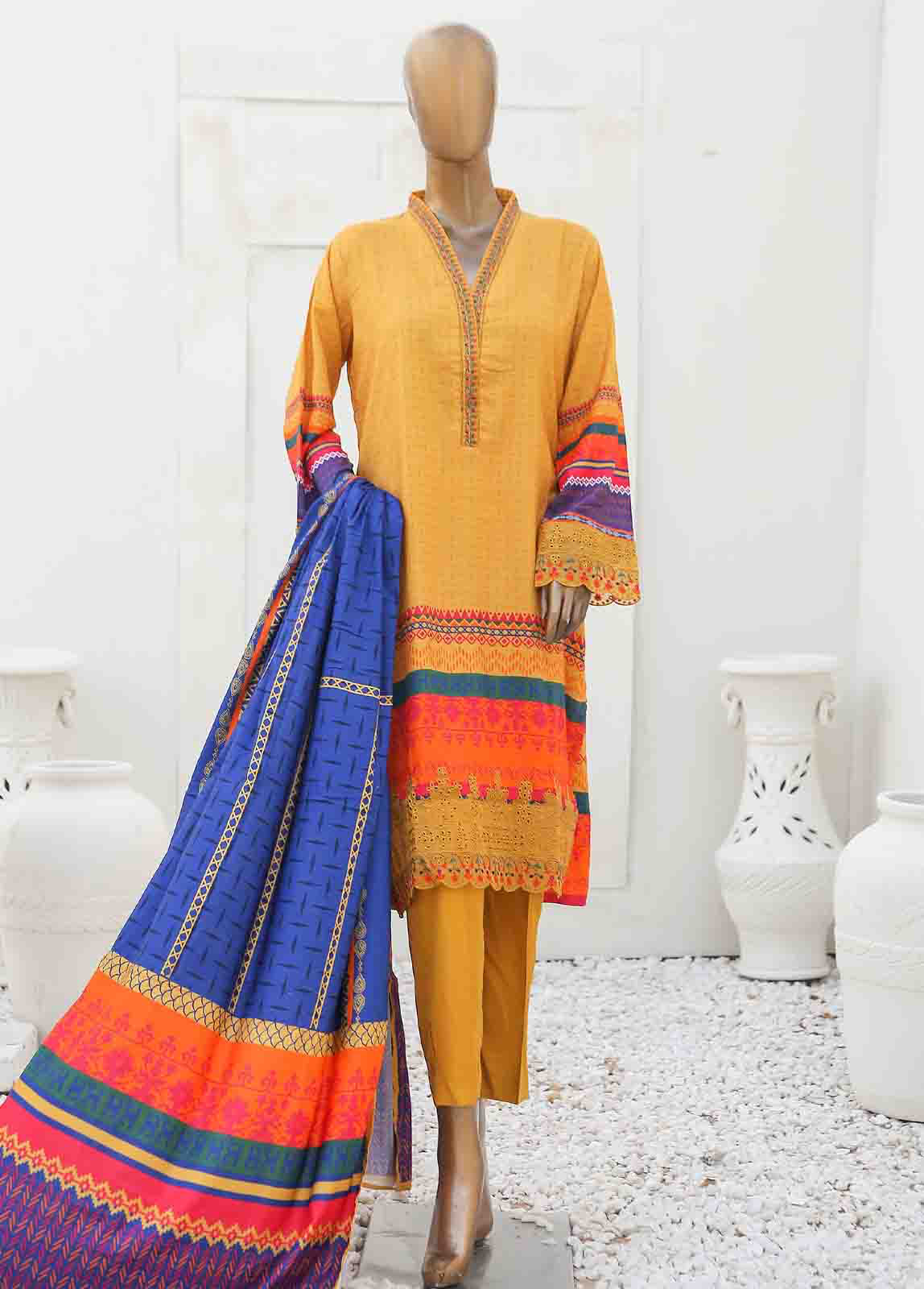 Bin Saeed 3 Piece Linen Embroidered Stitched Suit