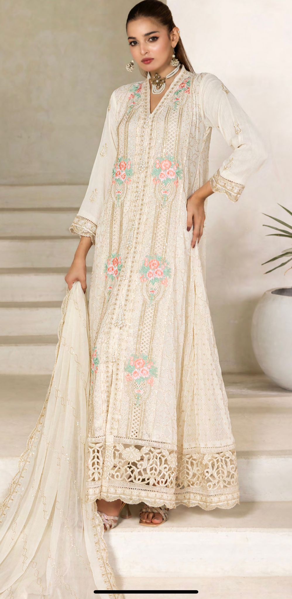 Embriordered Chiffon Gown