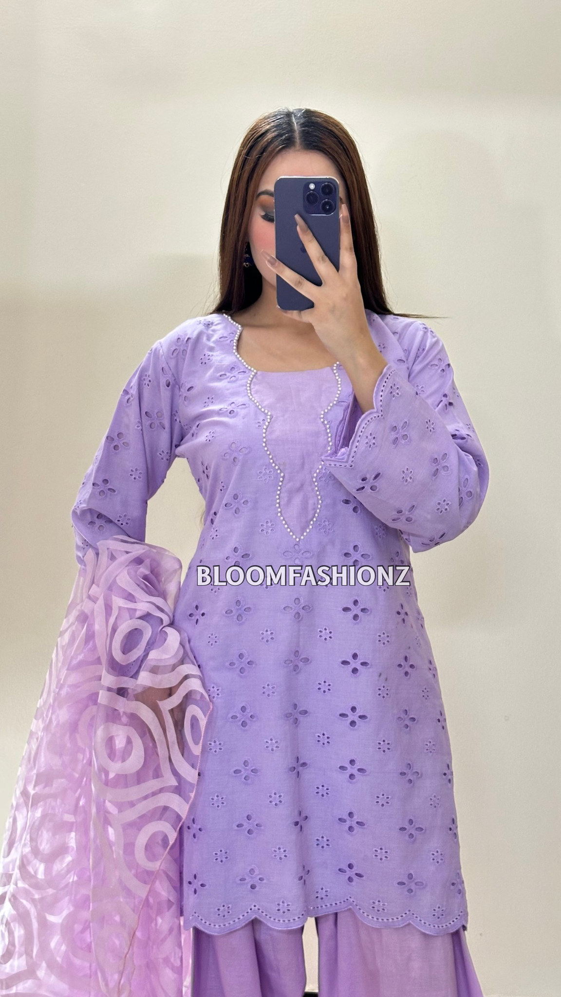 3 Piece Chikenkari Lawn Suit Lilac