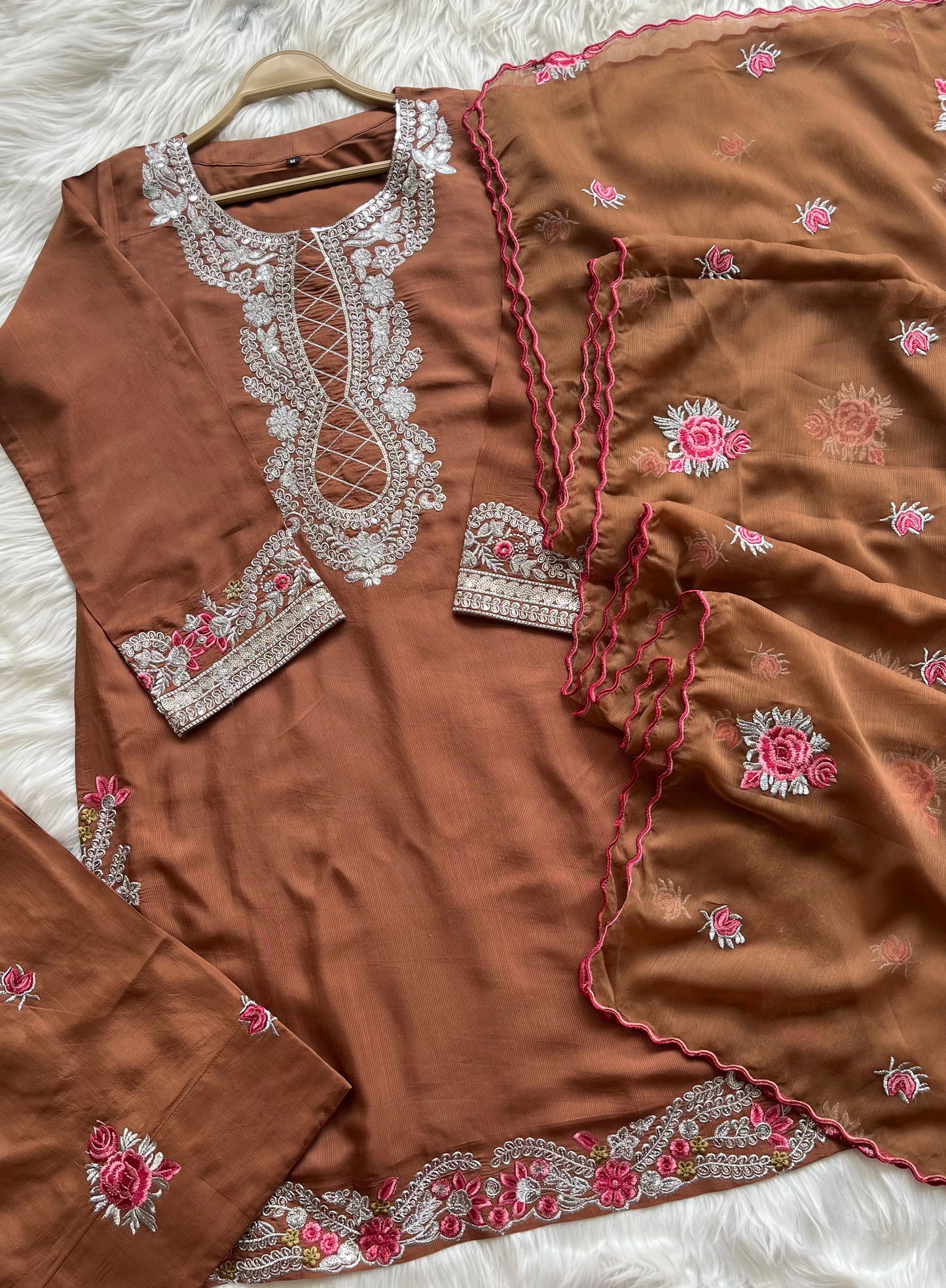Raw Silk 3 Piece Embroidered with Shalwar