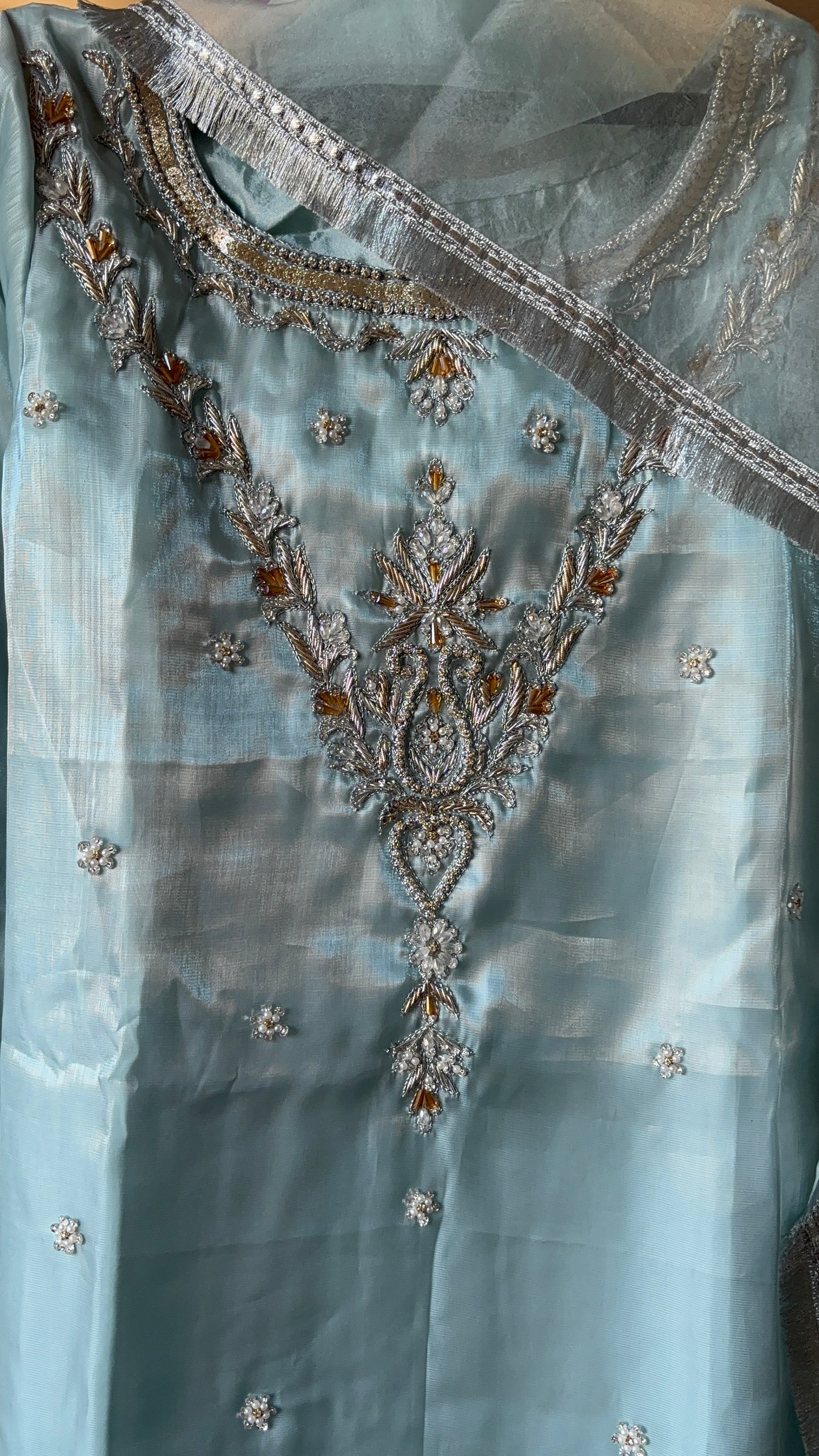 AMAL by BF - 3 Piece Embroidered Shesha Silk Suit