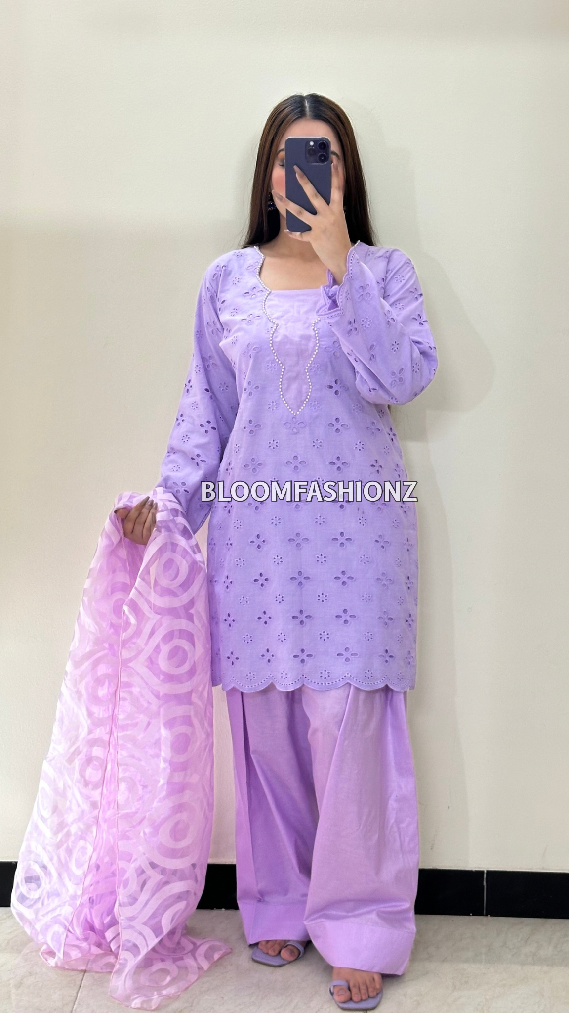 3 Piece Chikenkari Lawn Suit Lilac