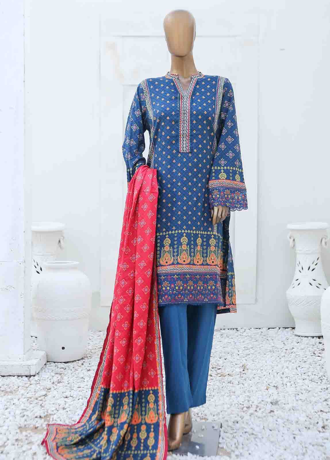 Bin Saeed 3 Piece Linen Embroidered Stitched Suit