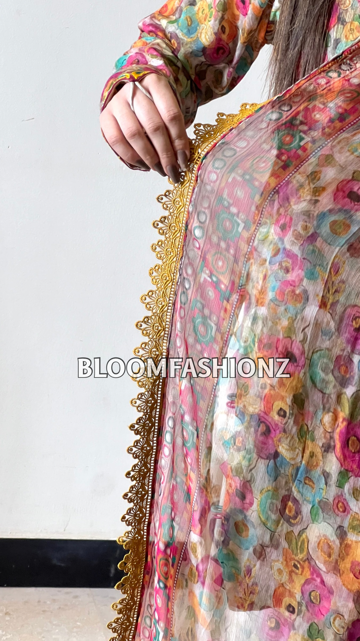 3 Piece Embroidered Pure Lawn Suit with Farshi Shalwar