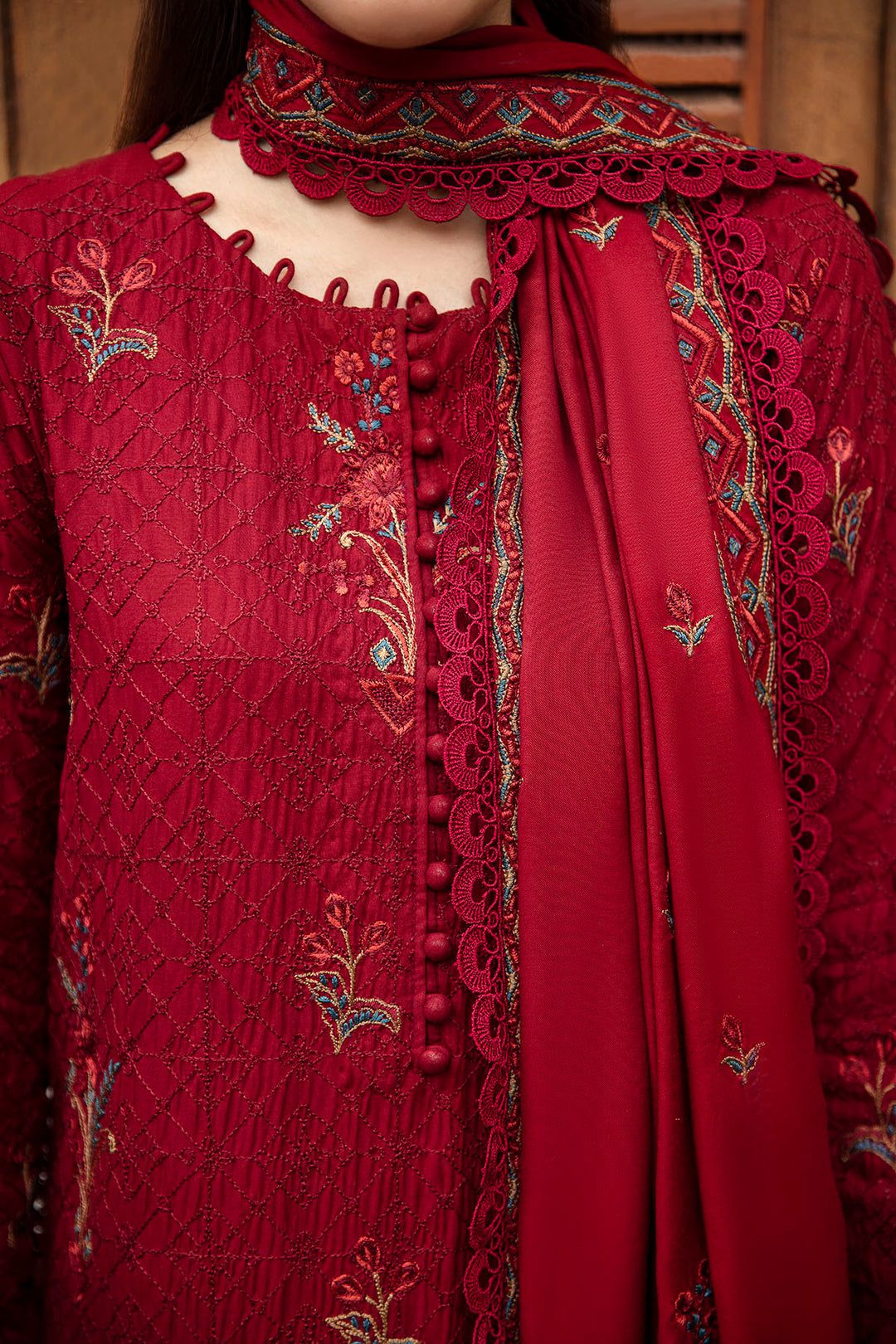 Motifz Embroidered Three Piece Linen Suit