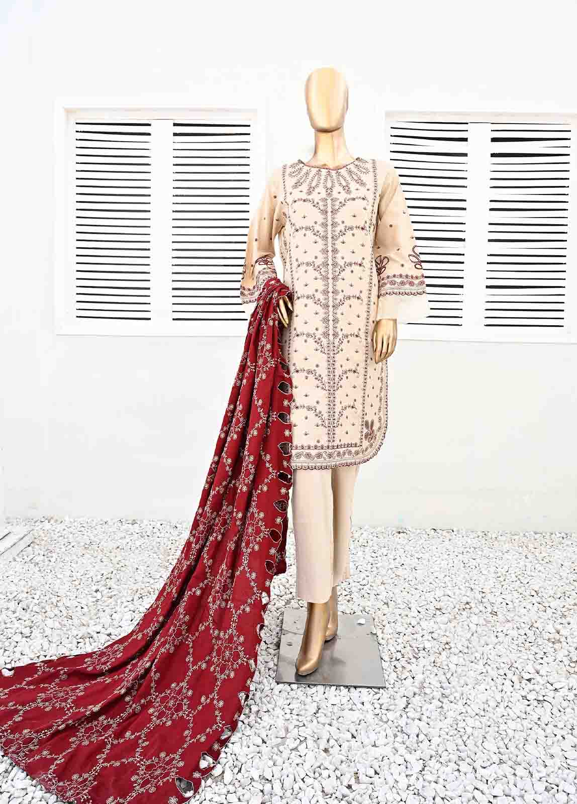 Bin Saeed Embroidered Three Piece Suit
