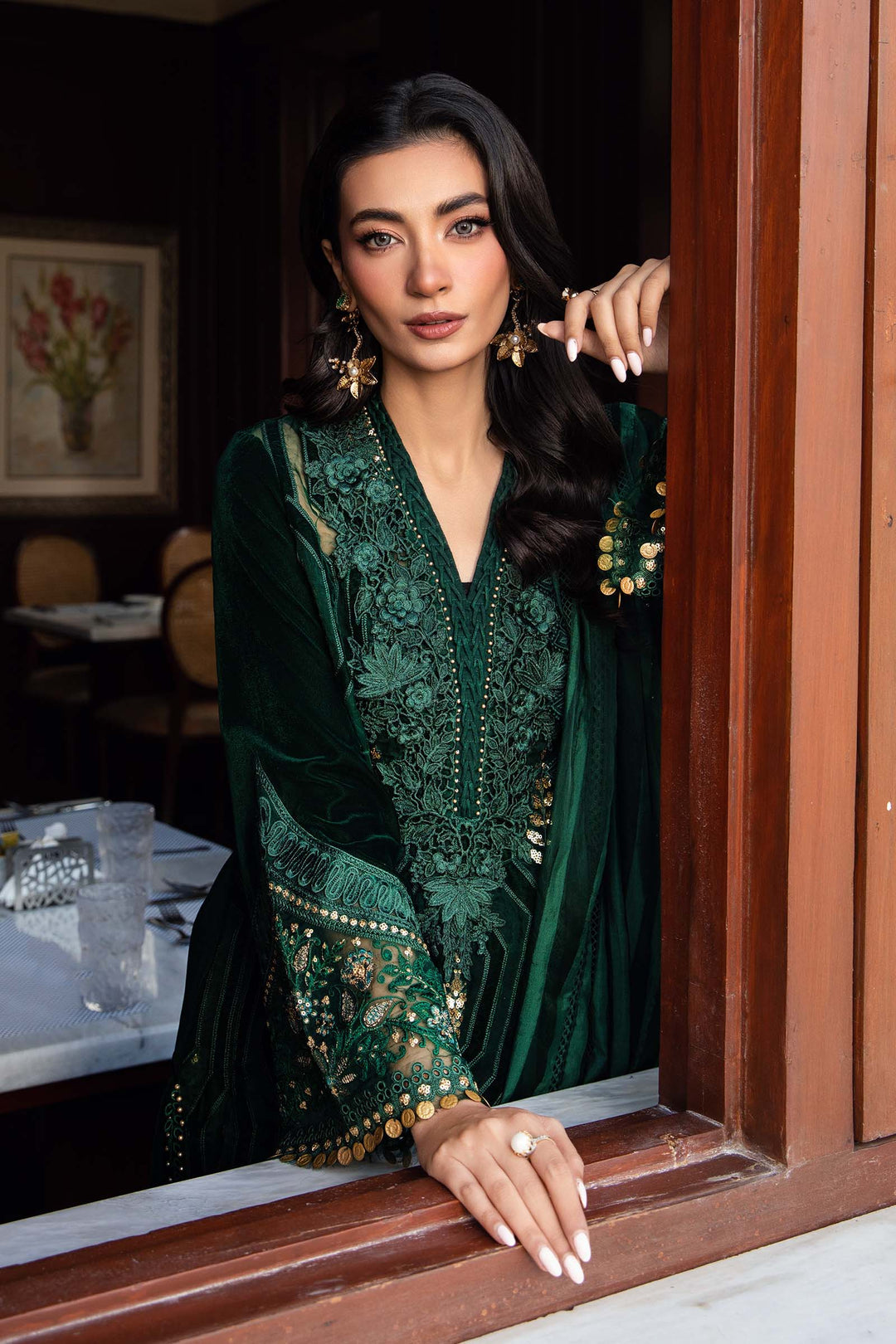 3 Piece stitched Embroidered Velvet Suit