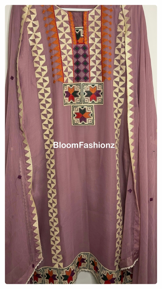 Ayat Three Piece Embroidered Chiffon Suit