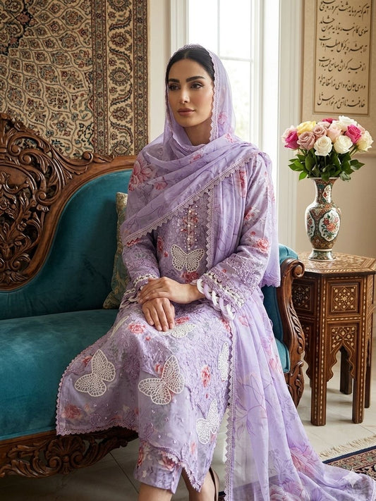 3 Piece Embroidered Lawn with Chiffon Dupata