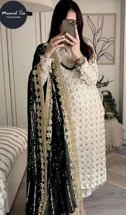 RANI- 3 Piece Chiffon Chikankari Suit Black