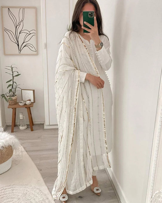 Dua Three Piece Pearl Chiffon Suit