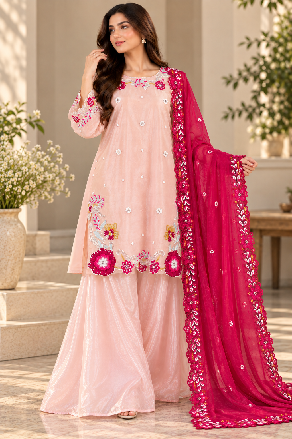 Embroidered 3 Piece Silk Suit