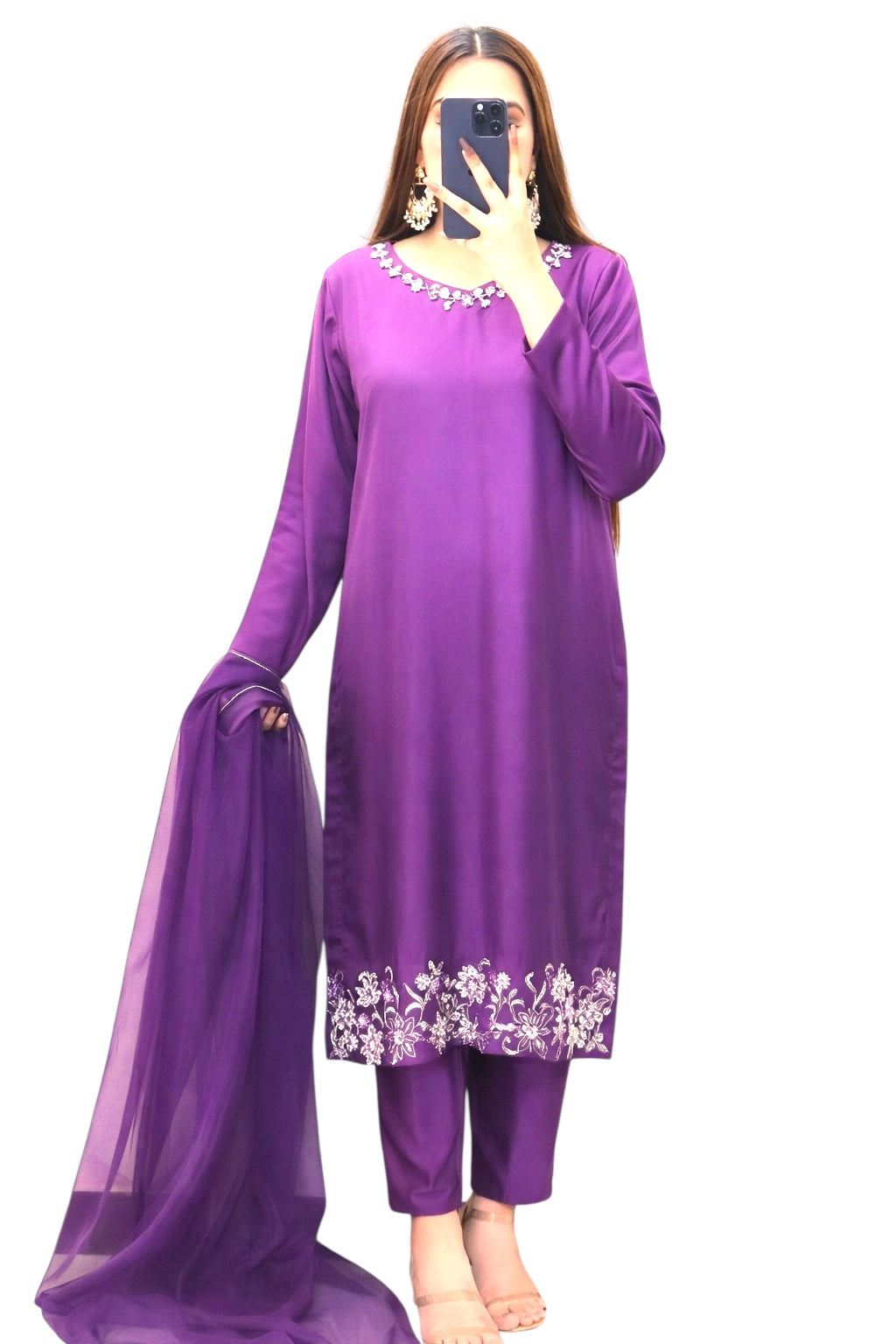 Haya Purple -3 Piece Raw Silk Suit with hand work
