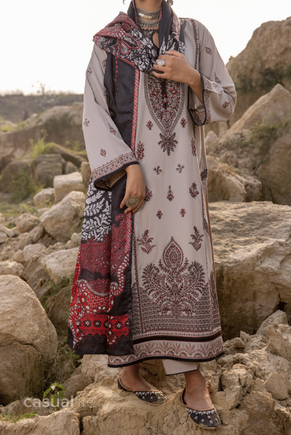 3-Piece Stitched Embroidered Linen Collection - Causalite