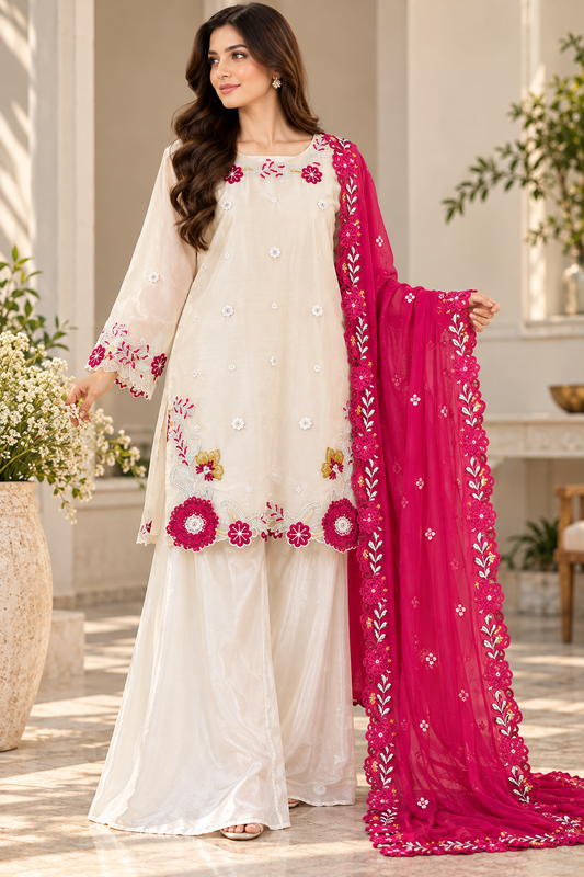 Embroidered 3 Piece Silk Suit