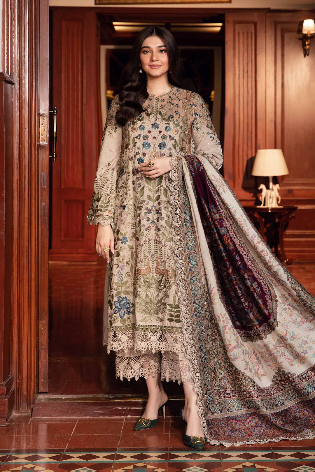 3 Piece stitched Embroidered Linen Suit