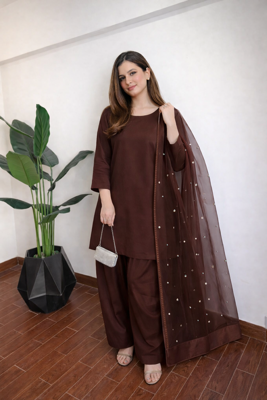 Farshi Shalwar Suit Brown