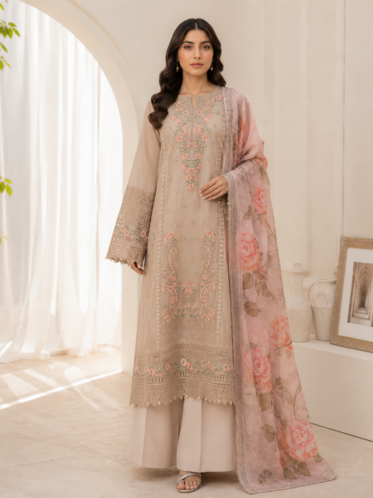 Embroidered 3 Piece Chiffon Suit