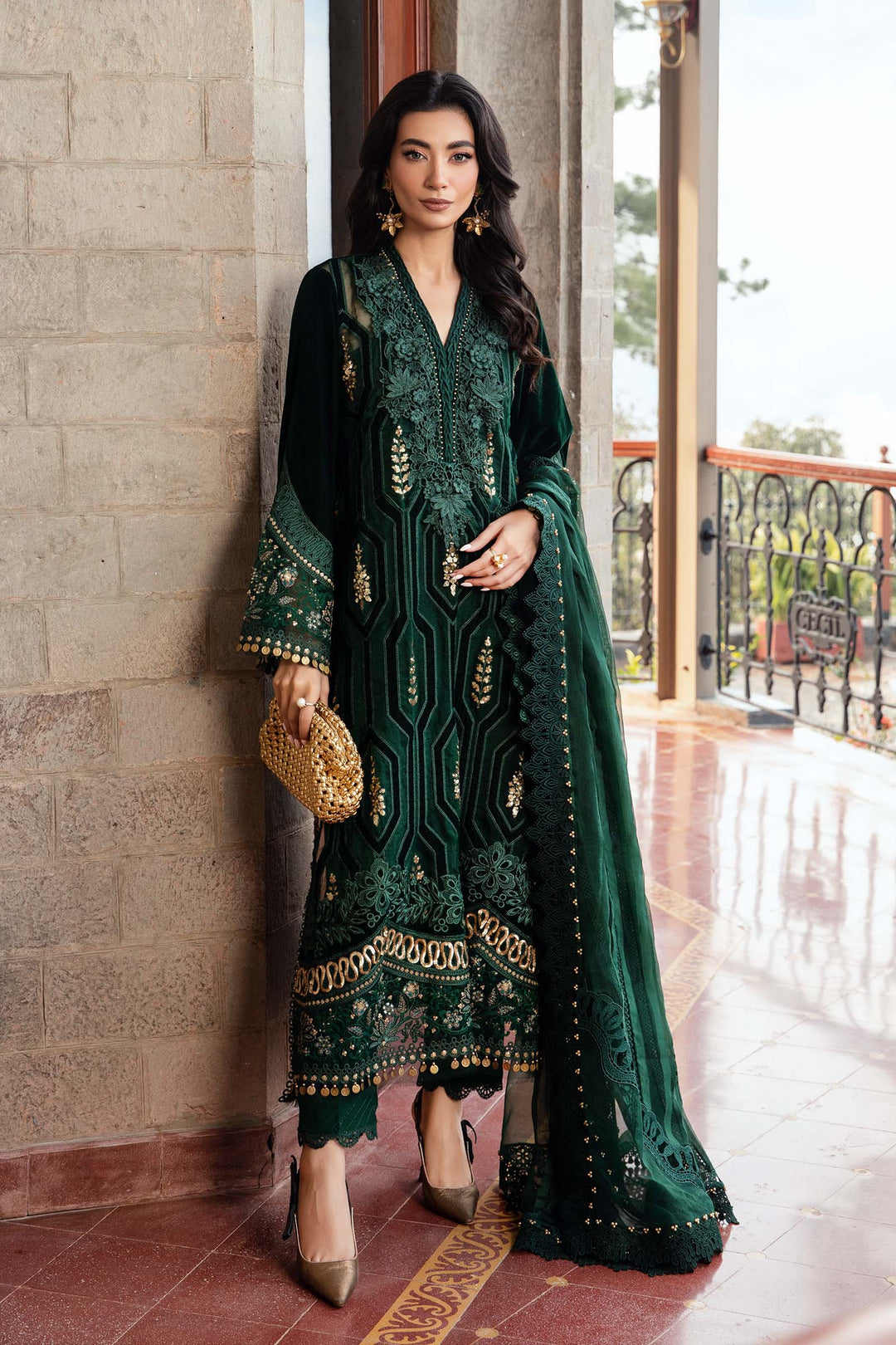 3 Piece stitched Embroidered Velvet Suit