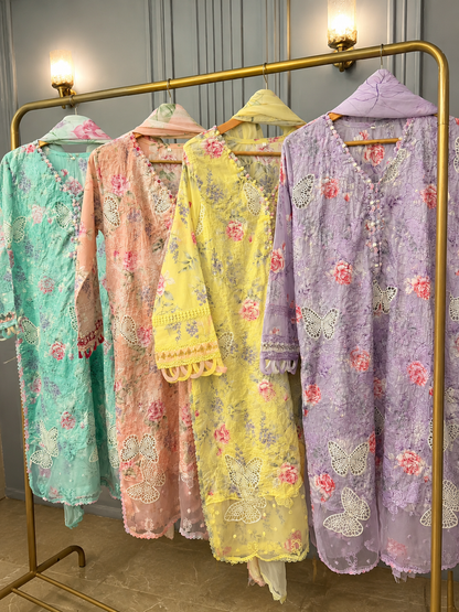 3 Piece Embroidered Lawn with Chiffon Dupata
