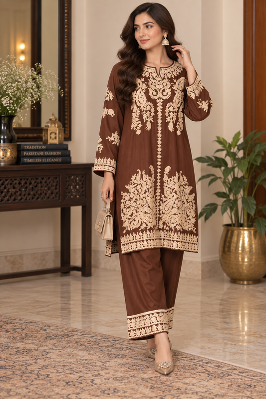Embroidered Irish Lilen 2 Piece