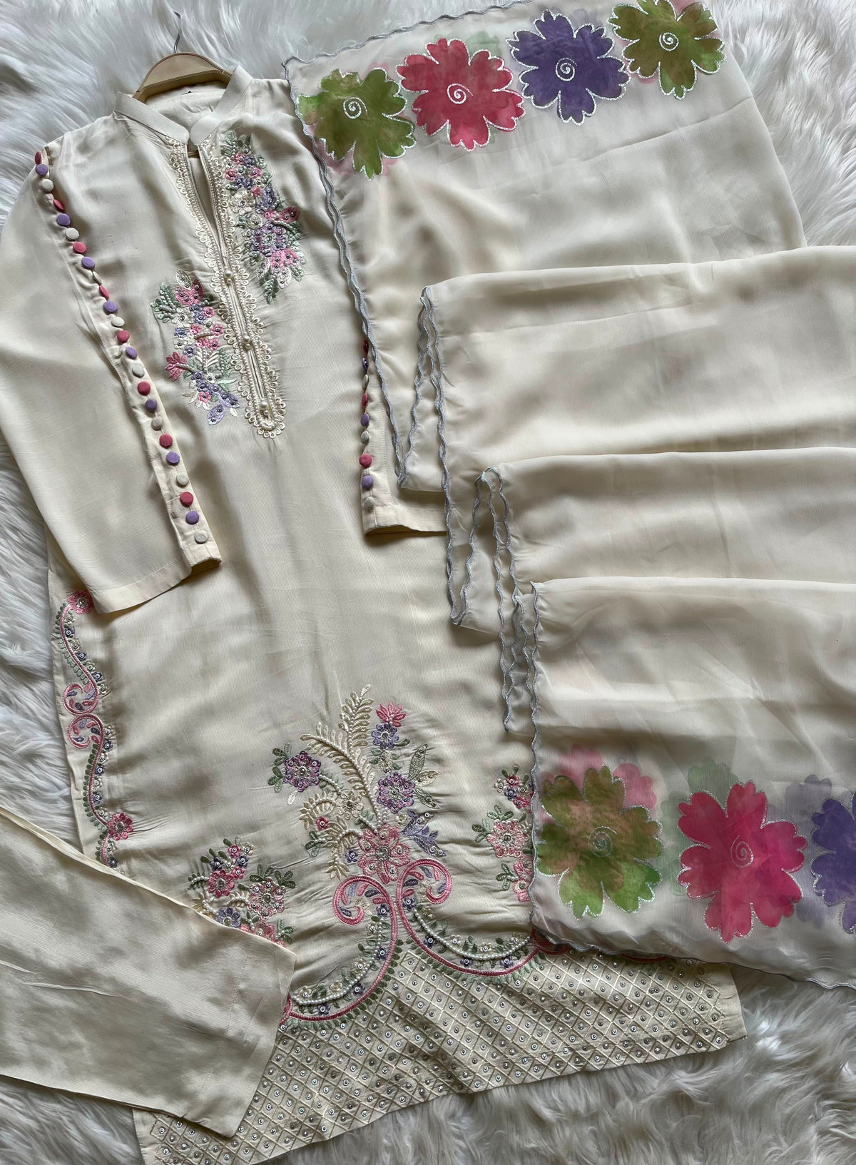 Raw Silk 3 Piece Embroidered