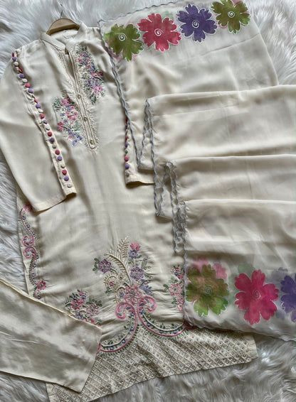 Raw Silk 3 Piece Embroidered