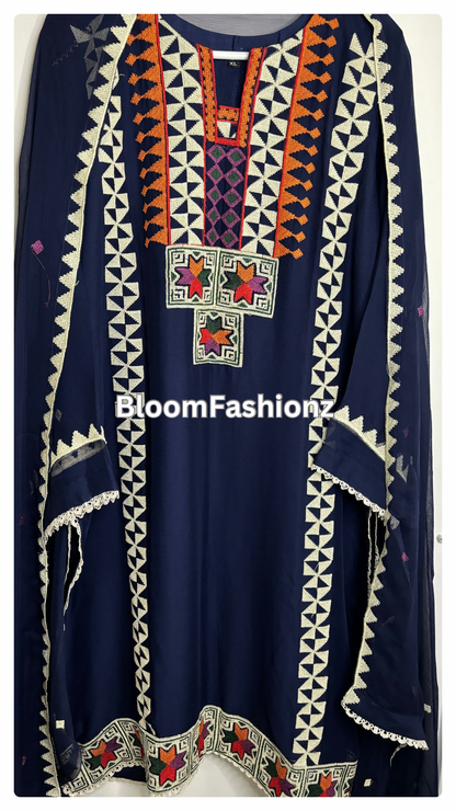 Ayat Three Piece Embroidered Chiffon Suit