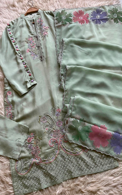 Raw Silk 3 Piece Embroidered