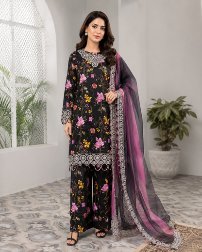 3 Piece Embroidered Lawn with Chiffon Dupata