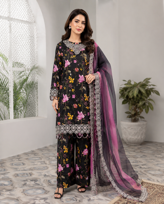 3 Piece Embroidered Lawn with Chiffon Dupata