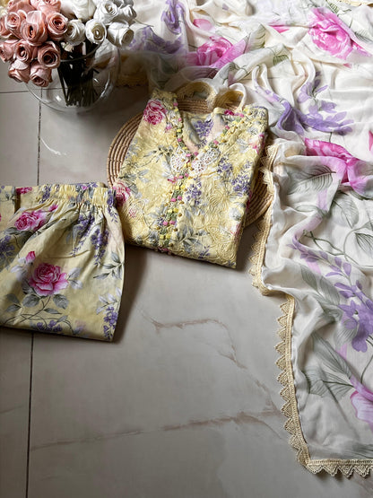 3 Piece Embroidered Lawn with Chiffon Dupata