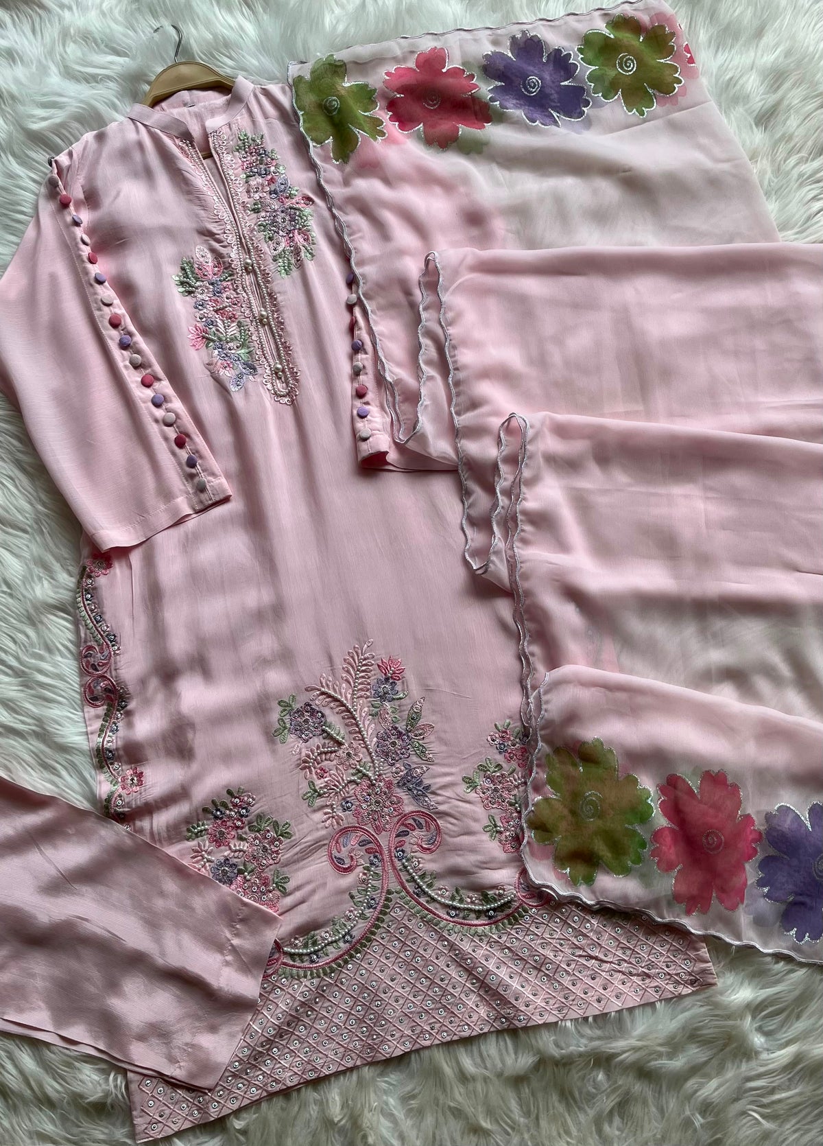 Raw Silk 3 Piece Embroidered