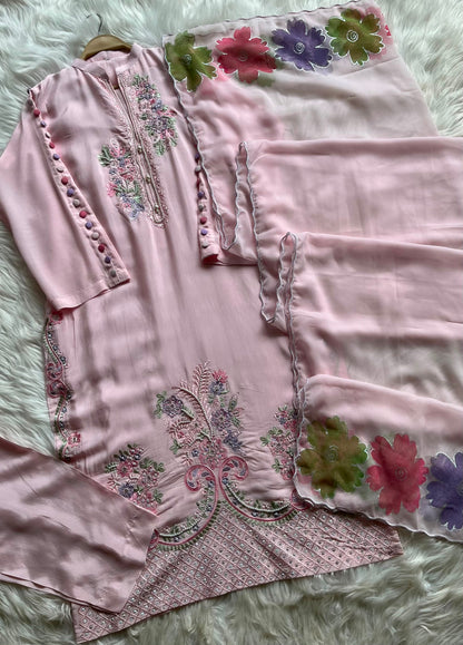 Raw Silk 3 Piece Embroidered