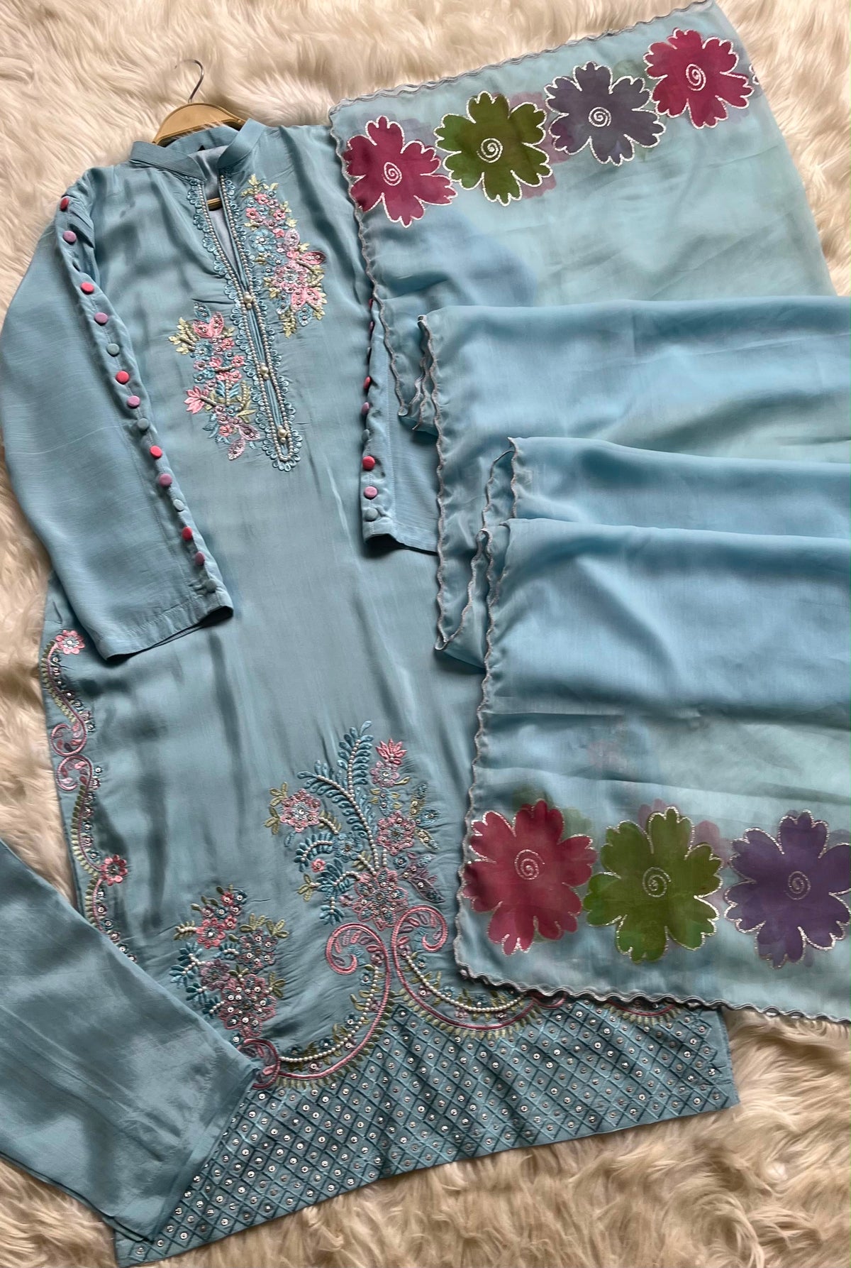 Raw Silk 3 Piece Embroidered