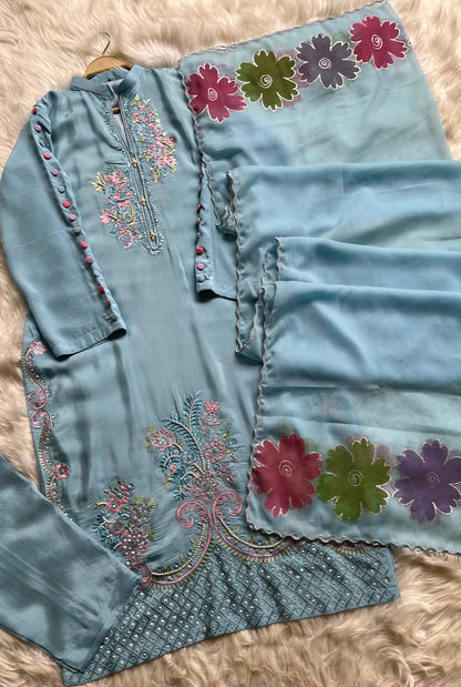 Raw Silk 3 Piece Embroidered