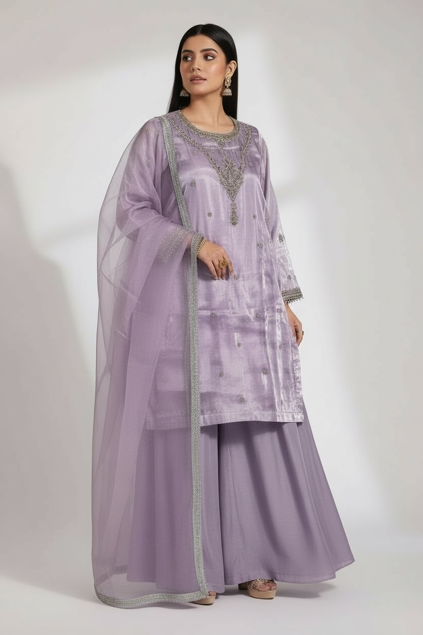 AMAL by BF - 3 Piece Embroidered Shesha Silk Suit