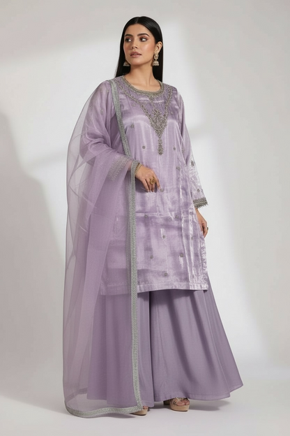 AMAL by BF - 3 Piece Embroidered Shesha Silk Suit