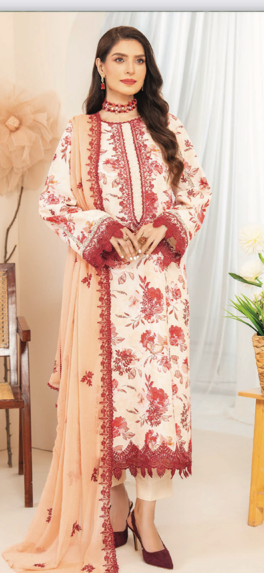 Embroidered Karandi Three Piece Suit