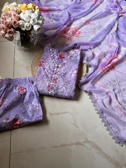3 Piece Embroidered Lawn with Chiffon Dupata