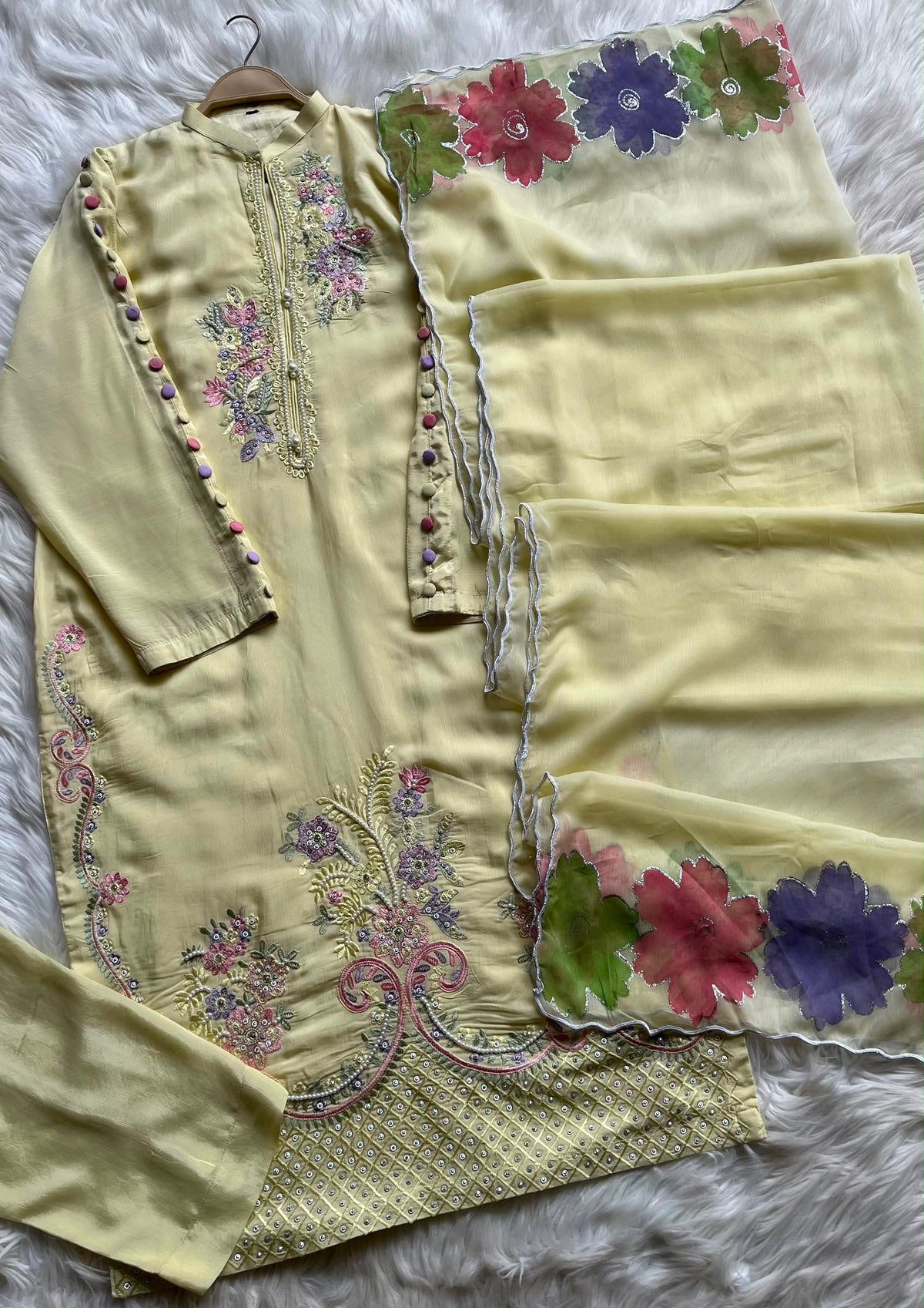Raw Silk 3 Piece Embroidered