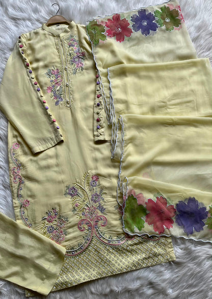 Raw Silk 3 Piece Embroidered