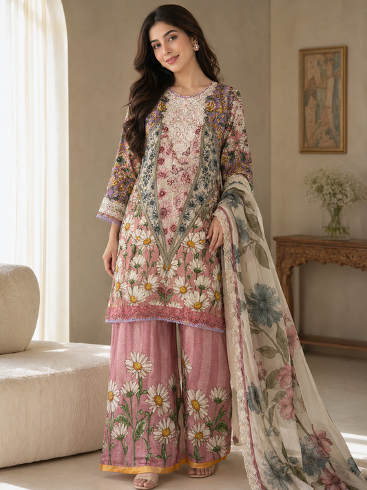 3 Piece Embroidered Lawn with Chiffon Dupata