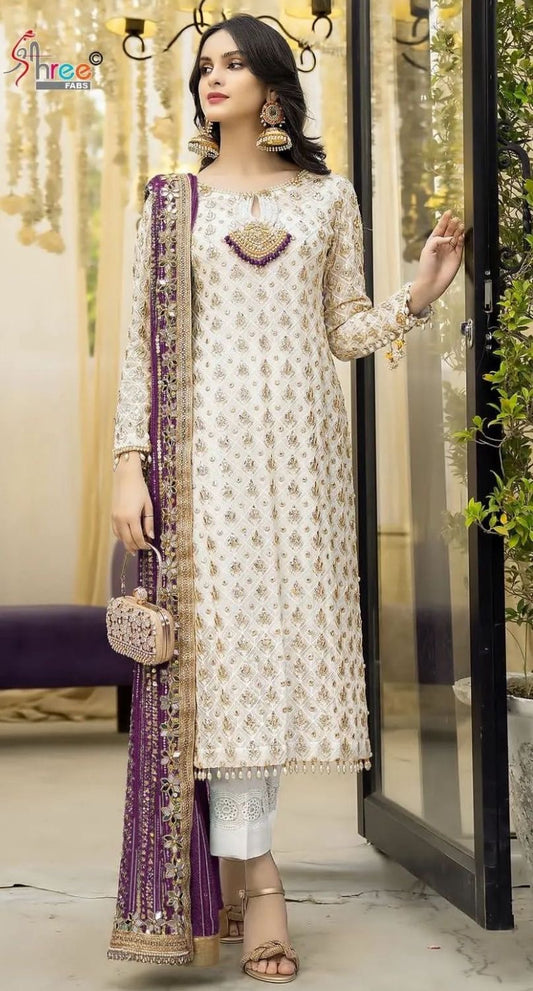 RANI- 3 Piece Chiffon Chikankari Suit Purple