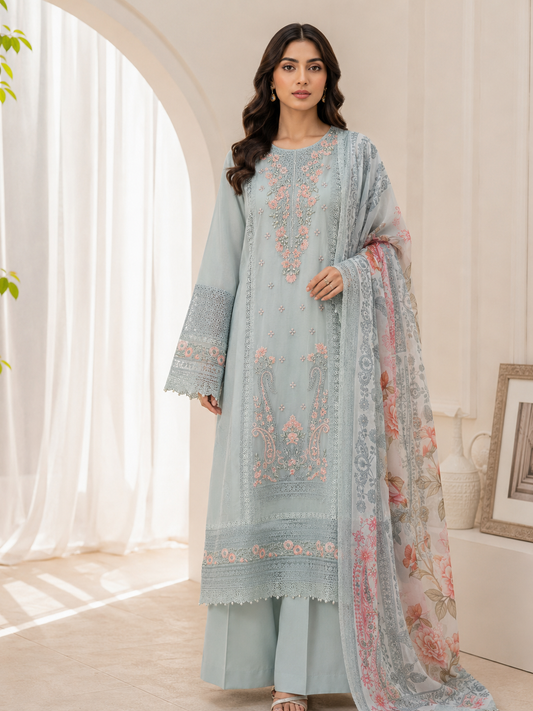 Embroidered 3 Piece Chiffon Suit