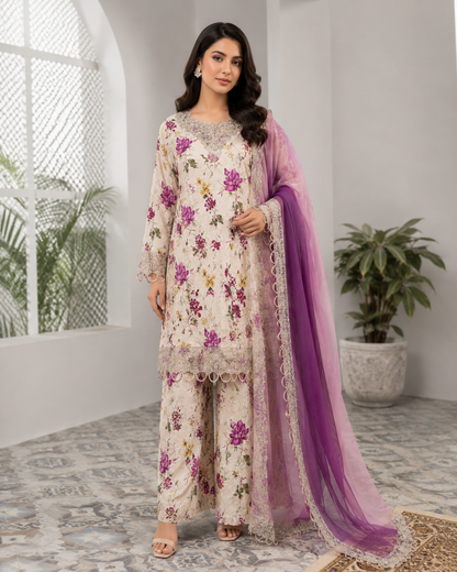 3 Piece Embroidered Lawn with Chiffon Dupata