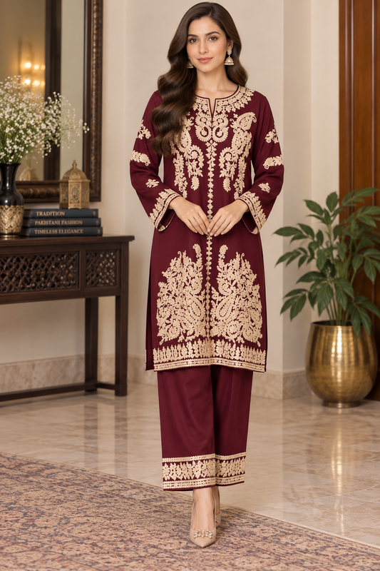 Embroidered Irish Lilen 2 Piece